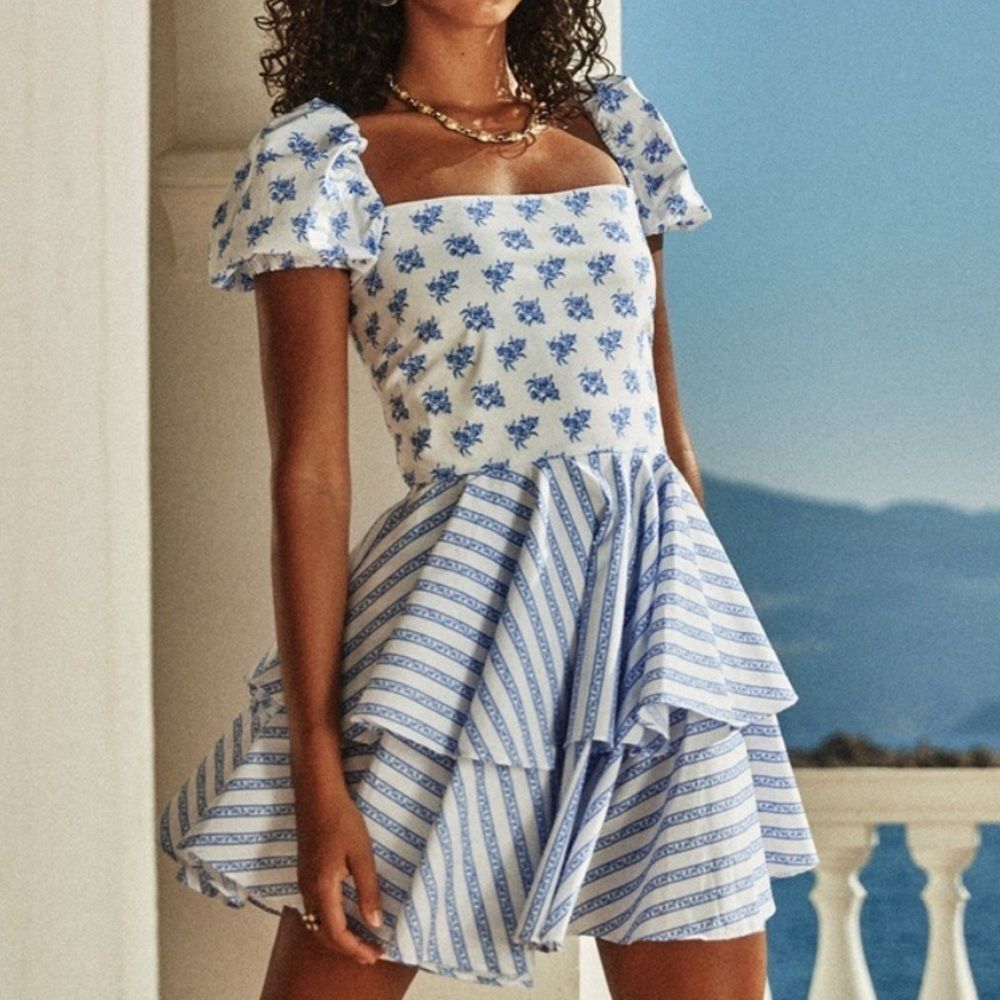 Caroline Constas Louisa Dress, Blue Toile Medium